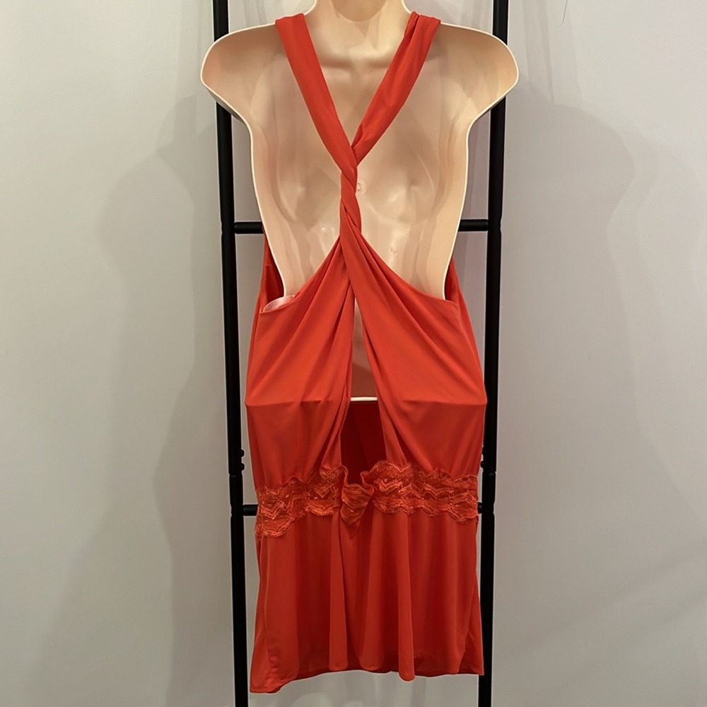 Victoria’s Secret Very Sexy Orange Lace Trim Open Back Nightgown Women Size L - Picture 5 of 8
